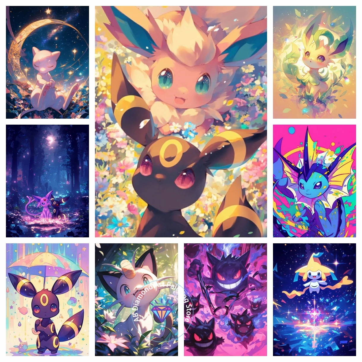 

Pokémon Pikachu Eevee Mewtwo Mew 5D DIY AB Diamond Painting Kit Cross Stitch Handmade Art Gift Crafts Home Decor Children Gift