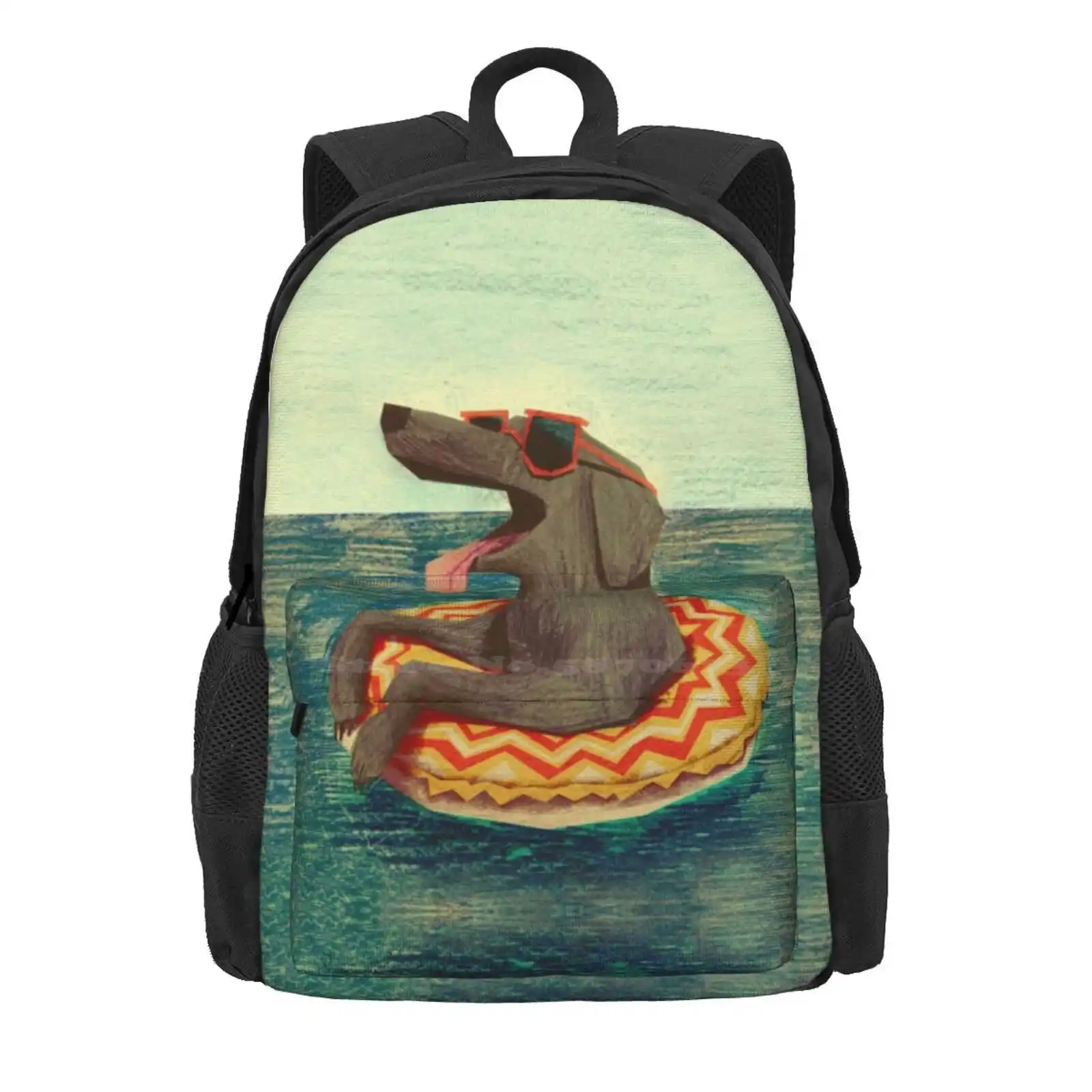 Relaxed Doggo Hot Sale Schoolbag Backpack Fashion Bags Doggo Pencil Photohop Cute Sea Beach Vacation Holiday Colorful Texture