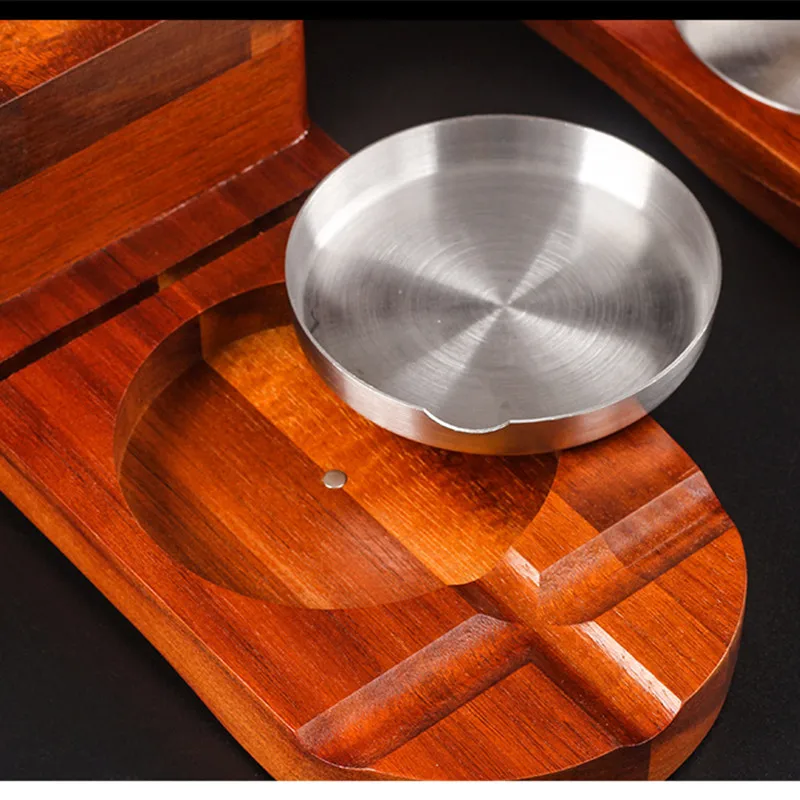 Multifunction Wooden Cigar Ashtray Solid Wood Coaster Wine Glass Tray Cigar Holder Ashtray With Cigar knife