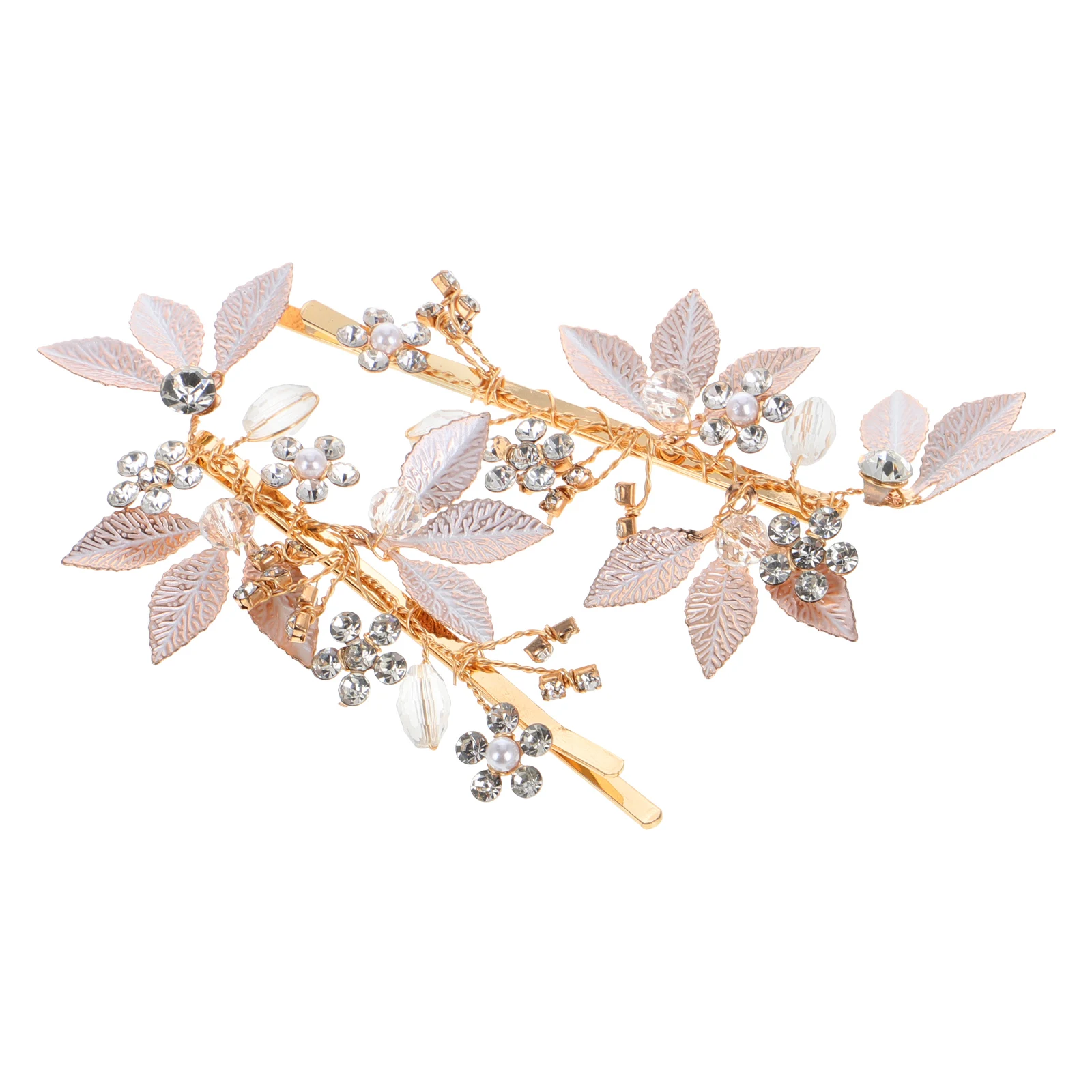 

2Pcs Rhinestone Leaves Headdress Barrettes Vintage Design Handcrafted Secure Clip Bridal Hairpiece Decorative Clips For Women