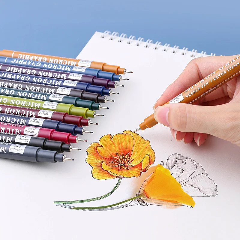 12 Colors Fineliner Set Micron Graphic Drawing Pen 0.5mm Liner Needle Manga Pens Sketch Marker Lettering Art Markers Supplies