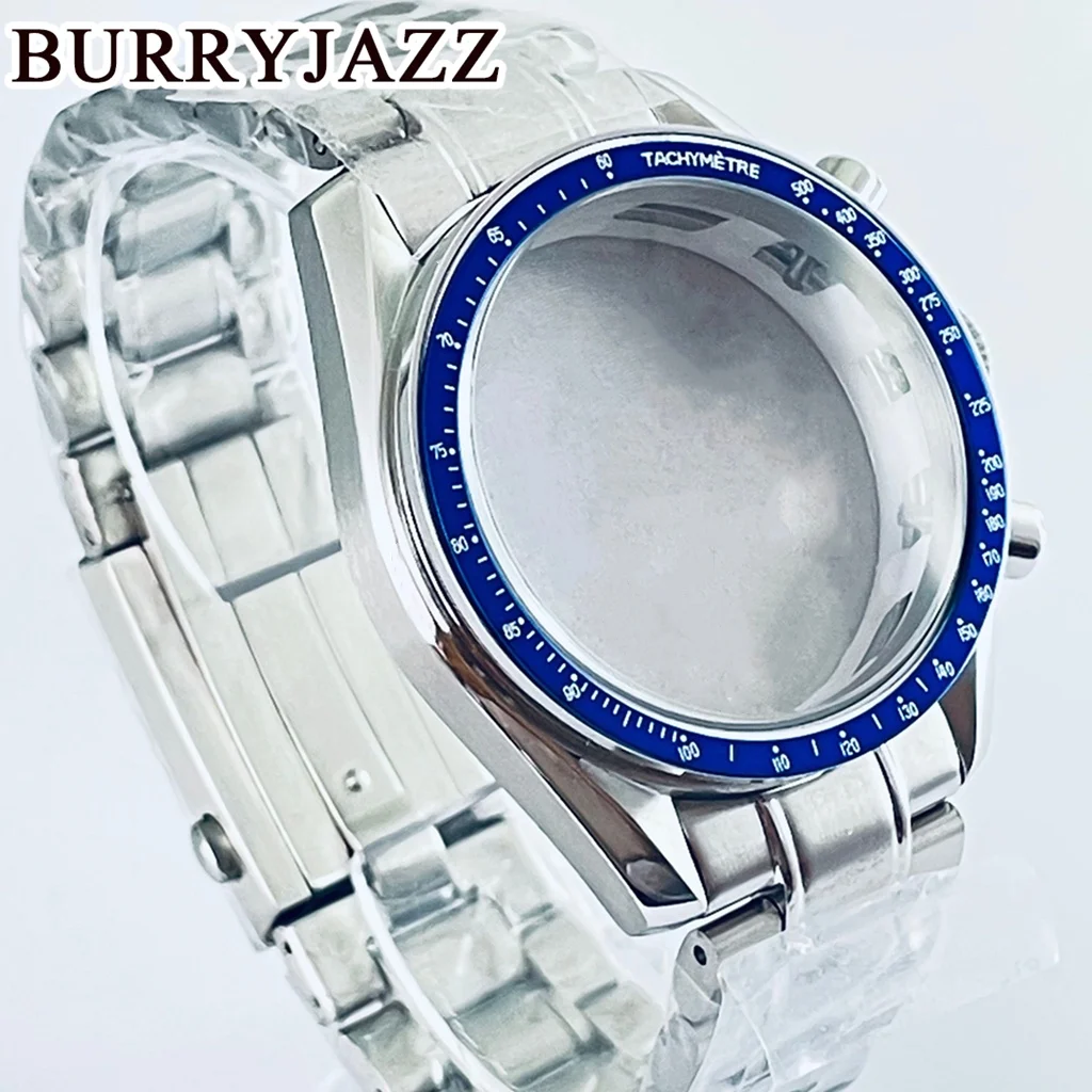 BURRYJAZZ 40mm VK63 VK63A Caixa de movimento de quartzo Caixa de vidro Coaetd de aço inoxidável prateado