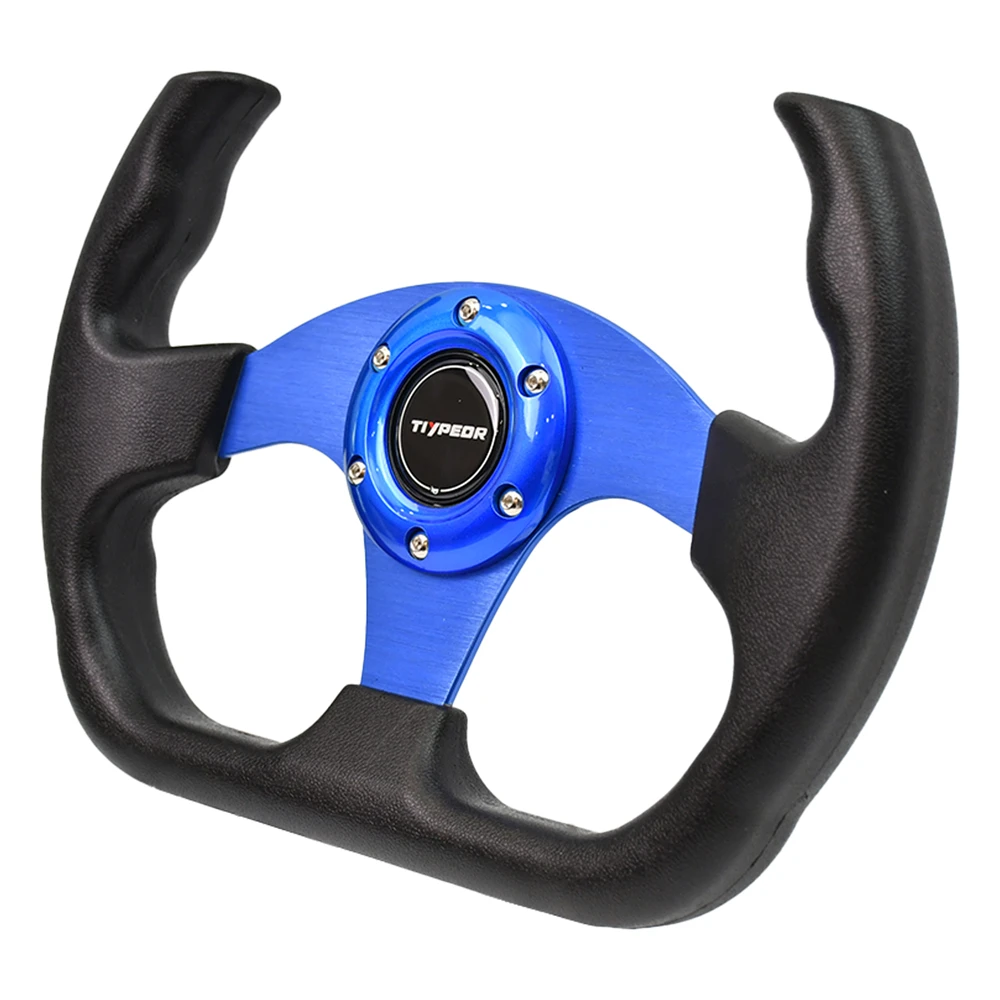 

TIYPEOR Quick Release 6 Holes Classic Steering Wheel Flat Leather Blue Spoke Modified Steering Wheel With Horn Button
