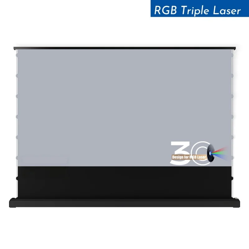 Motorized Floor Standing Projector Screen, Speckle-Free RGB Laser, 8K HDR, Ambient Light Rejecting, Movable No-Drill Base