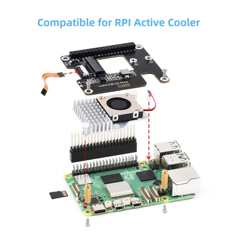 Para RPI5 Pi5 M.2 HAT PCIe para NVME Placa expansão velocidade 16Pin GPIO Port 24BB
