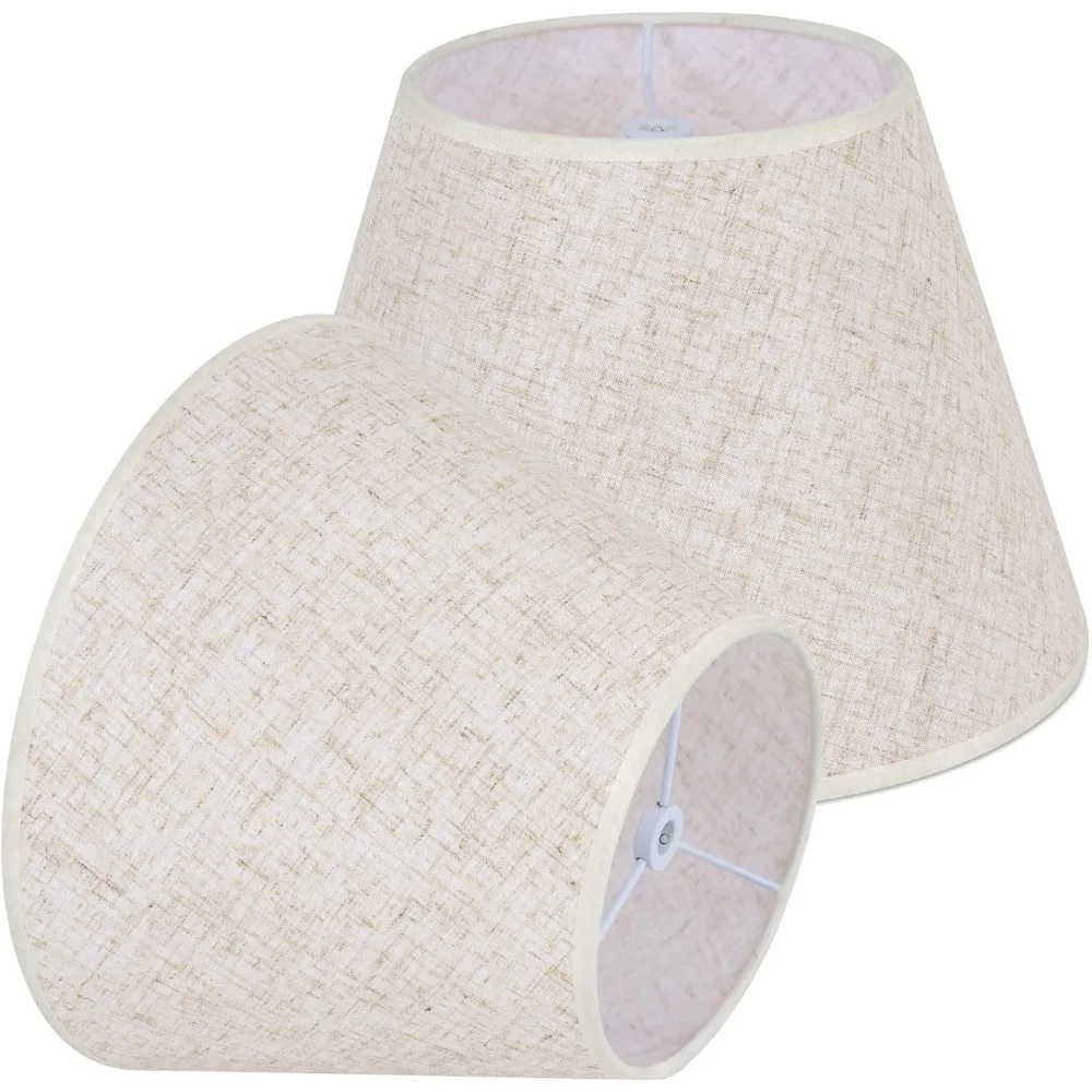 beige lamp shades set of 2 for table lamps, 6" top x 10" bottom x 7" high linen small lamp shades,beige modern fabric lampshades