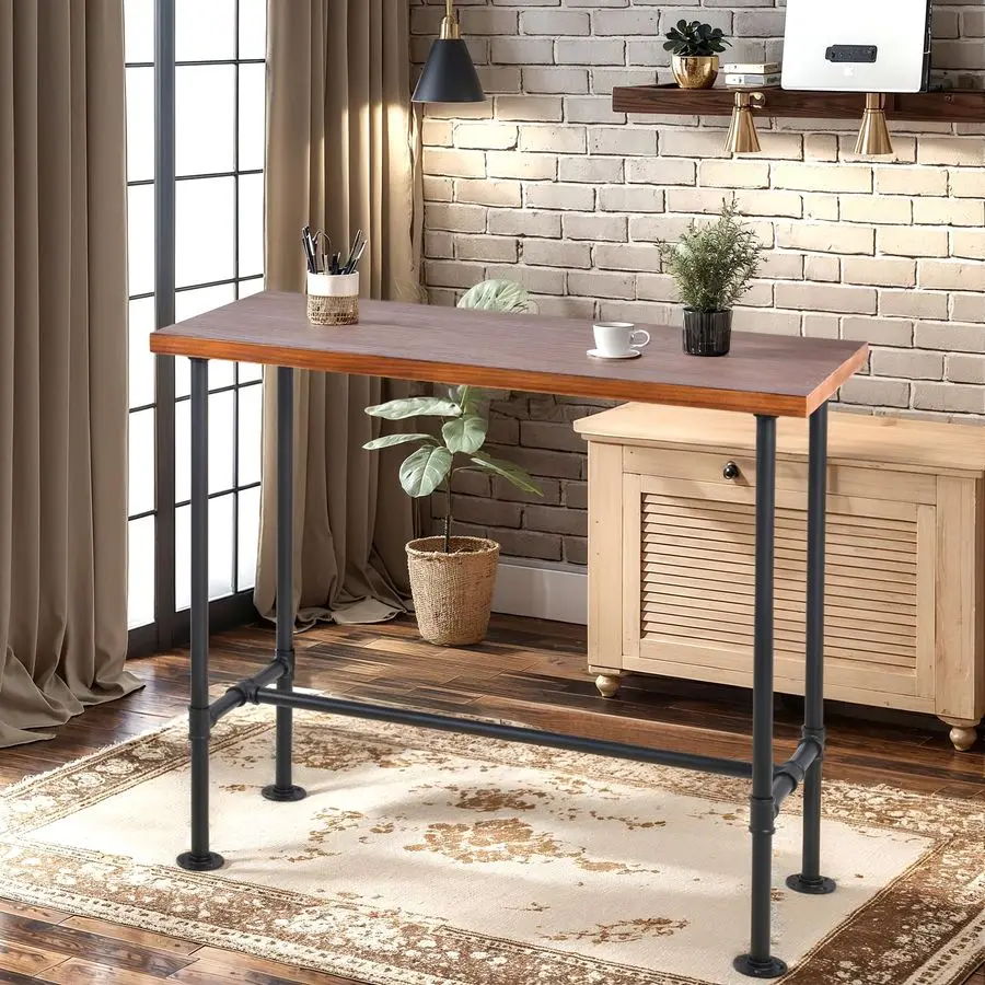 Rectangular Dining Table for 4, 47.3 L x 41.3 H x 23.6 W, Heavy Duty Metal Pipe, Solid Wood Desktop, Home Kitchen Bar Office Caf