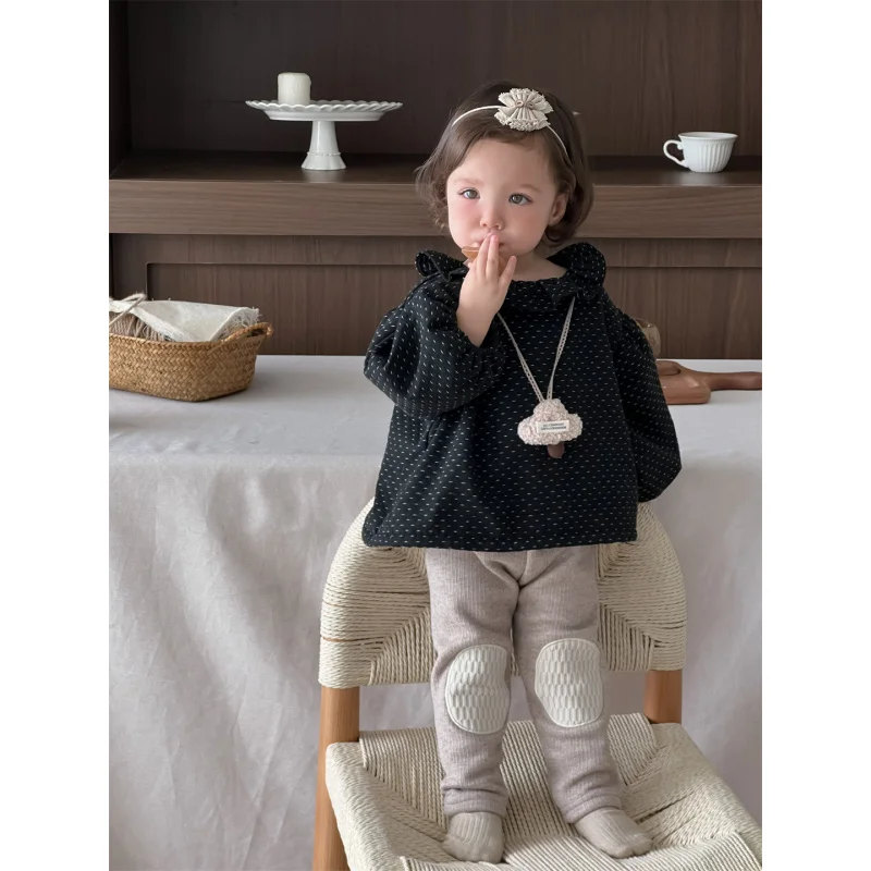 

Girls' Ruffled Collar Fleece Doll Sweater Autumn Winter Outfit Children's Clothing Baby Girl Thickened Set Infant Winter Wear