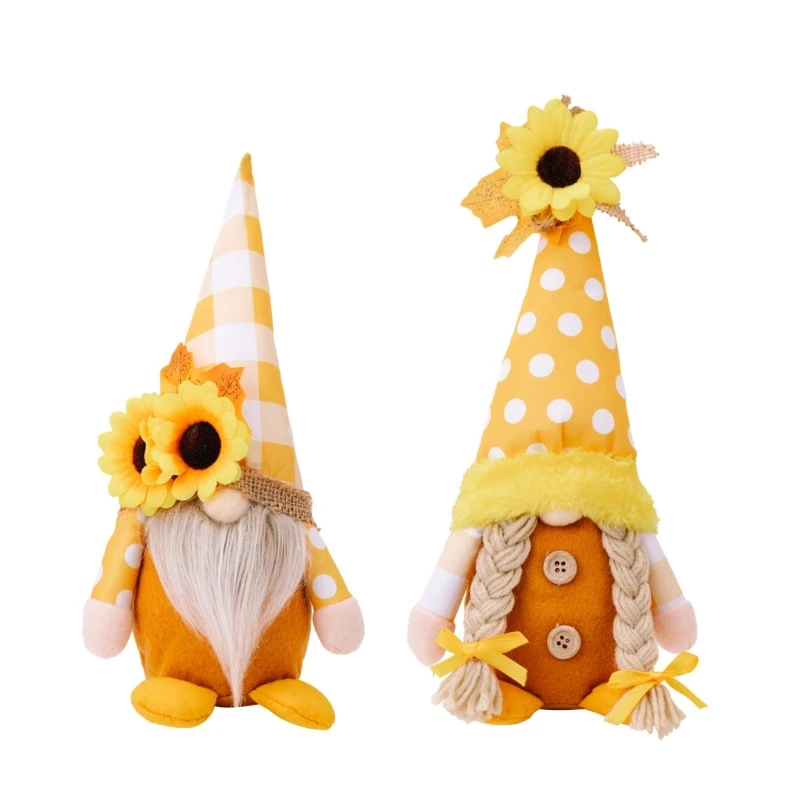 

Thanksgiving Yellow Checkered Gnome Figurine Ornament Festival Table Decoration Drop shipping