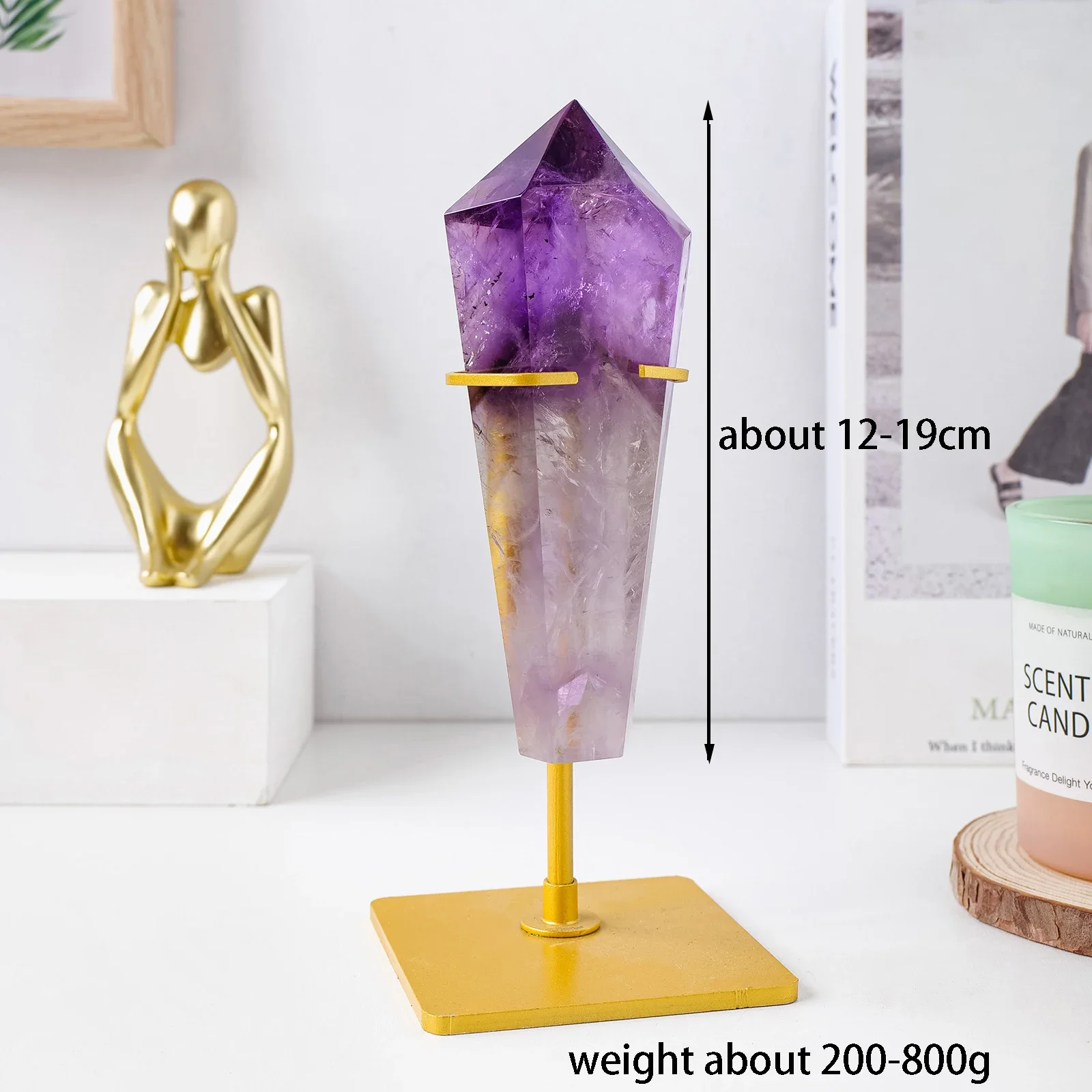 Wholesale Natural amethyst gemstone healing magic wand polished Crystal Amethyst point Wand with gold base home decoration