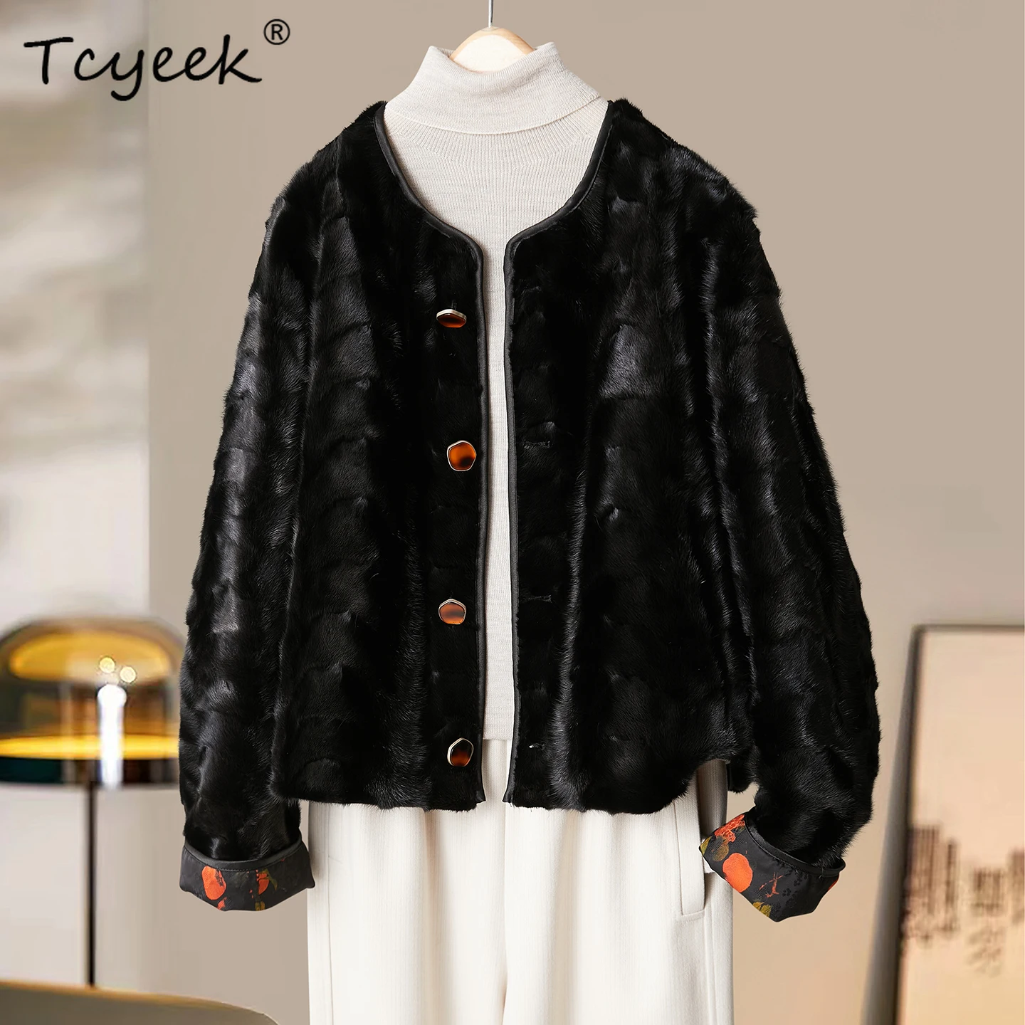 

Tcyeek Роскошное пальто из натурального меха Женская зимняя одежда Куртка из натурального меха Лоскутное норковое женское пальто Теплые новые пальто Fourrure Femme