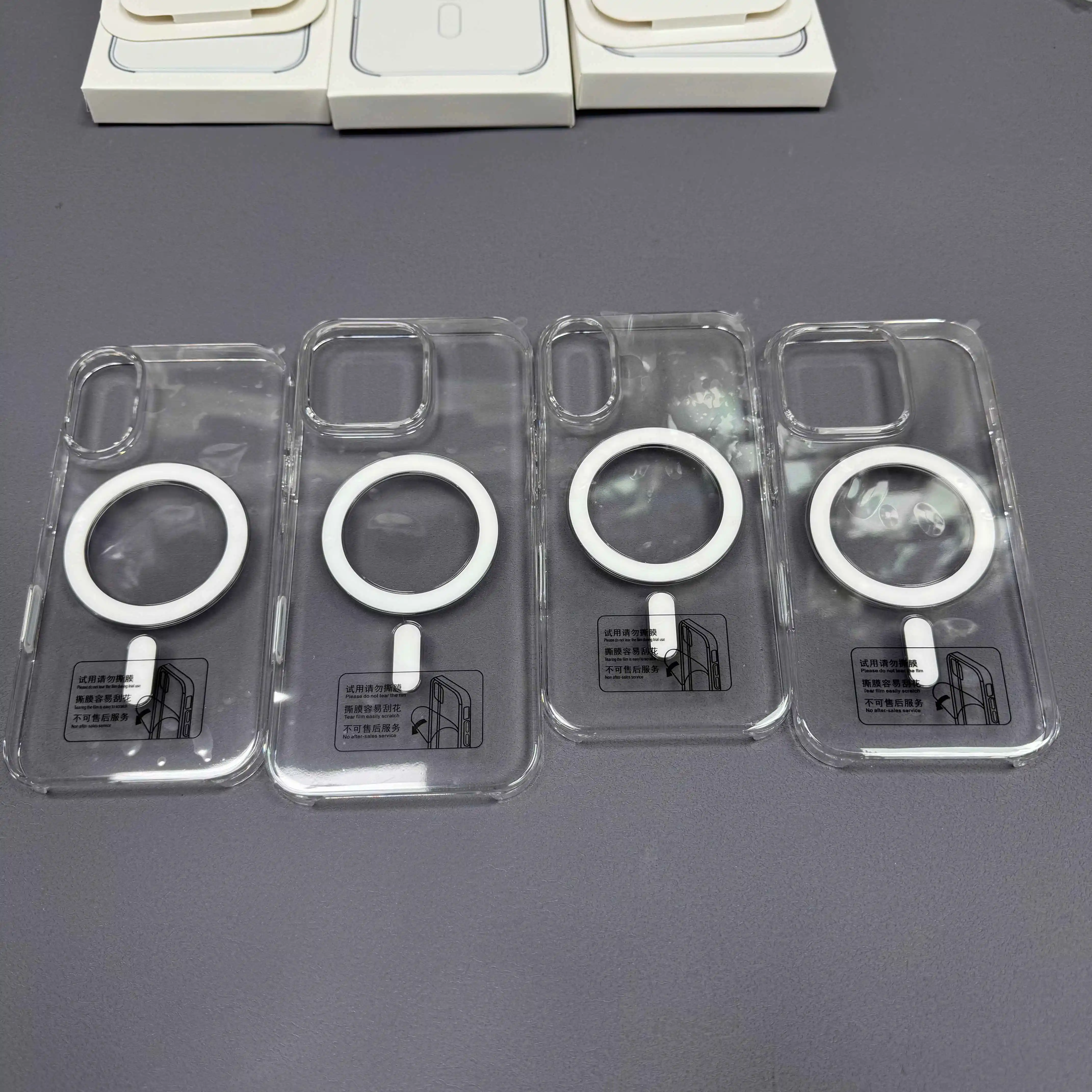 حافظة لهاتف MagSafe أصلية شفافة لهاتف آيفون 17 16 15 14 13 Pro Max Plus17 غطاء هاتف متحرك للشحن اللاسلكي