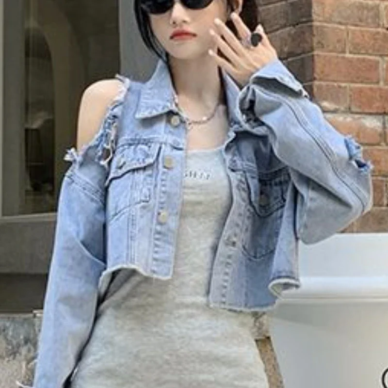 Denim Jackets Women Vintage Casual Hollow Out Design Harajuku Summer Korean Style New Popular Prevalent Streetwear All-match Ins