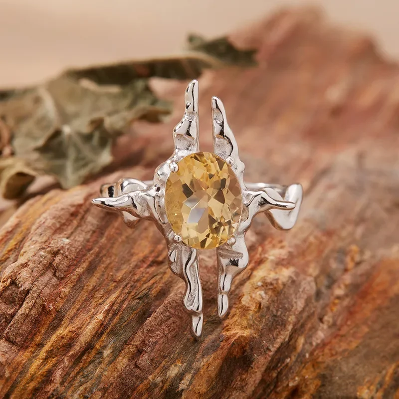 Simple personality irregular texture natural amethyst citrine topaz ring women's s925 silver color treasure wholesale