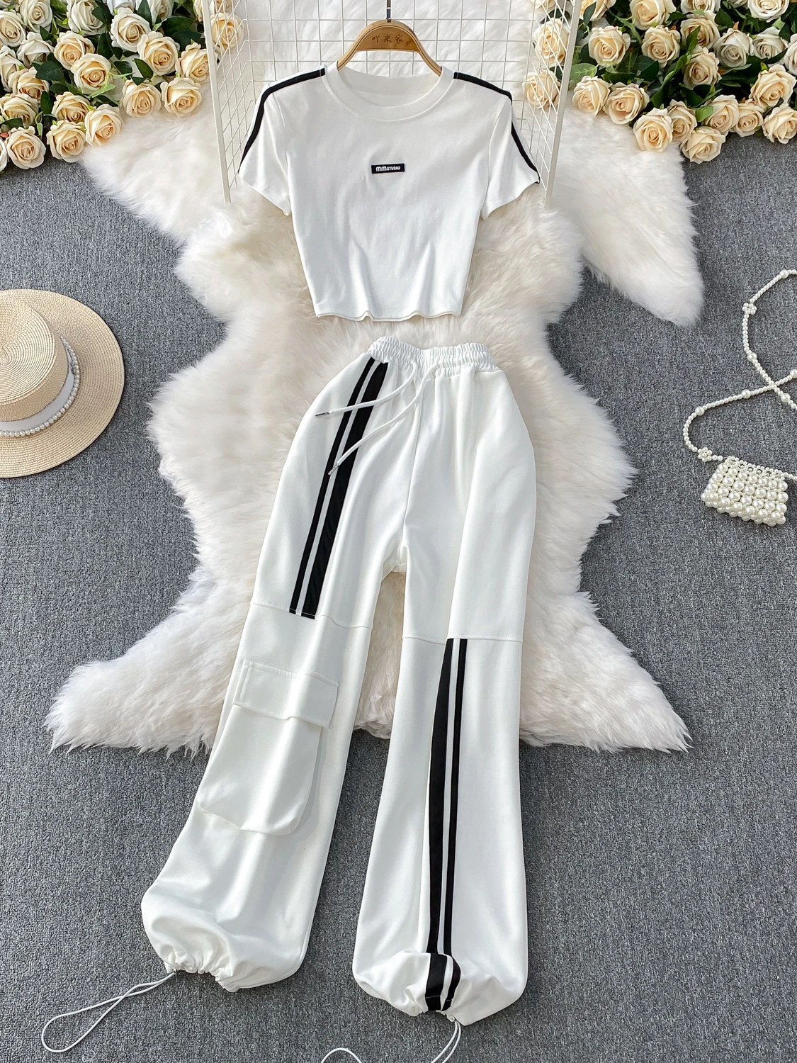 

2025 Новый дизайн Slim Fit ort Sve Футболка Dstring orts Комплект из двух предметов Высокая талия длиной до плеч круглый Ne Casual Sp...