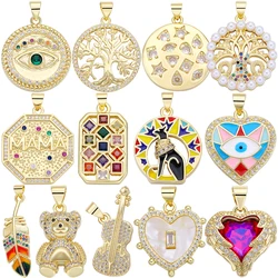 Juya Handmade 18K Real Gold Plated Enamel Wolf Greek Evil Eye Tree Of Life MAMA Feather Guitar Bear Love Heart Charms Supplies