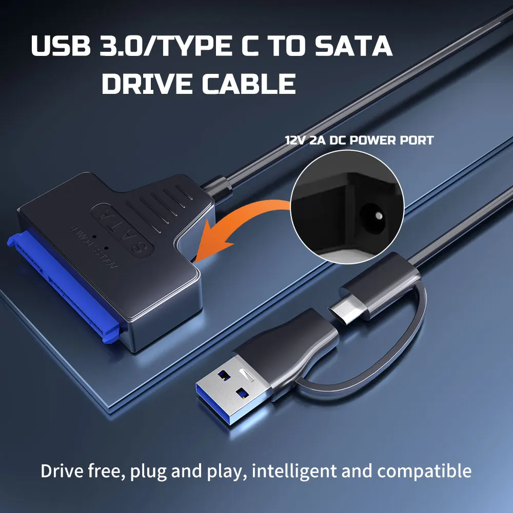 USB 3.0 to SATA/Type-C Cable USB to SATA III Driver Cable Support 2.5 Inch 6Gbps HDD SSD Hard Drive 22-Pin Adapter