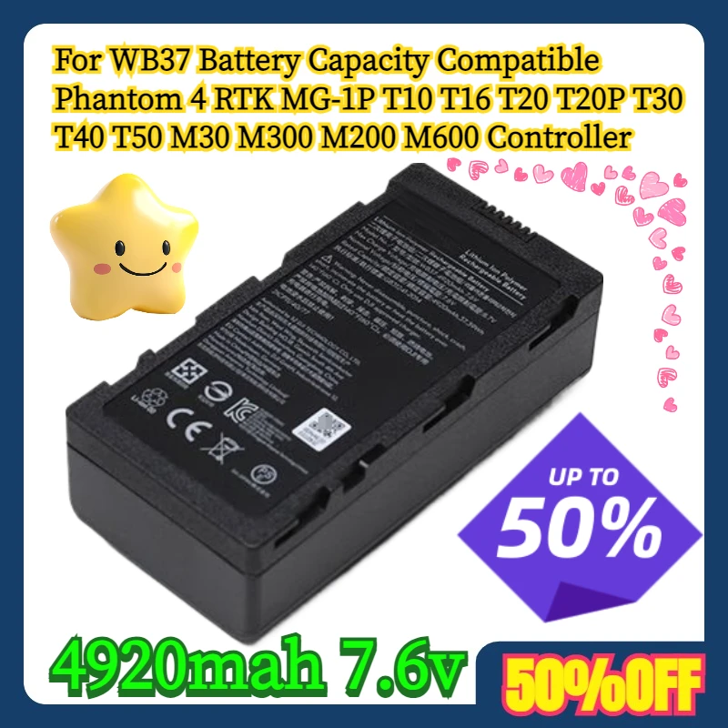 

For WB37 Battery Capacity 4920mah 7.6v Compatible Phantom 4 RTK MG-1P T10 T16 T20 T20P T30 T40 T50 M30 M300 M200 M600 Controller
