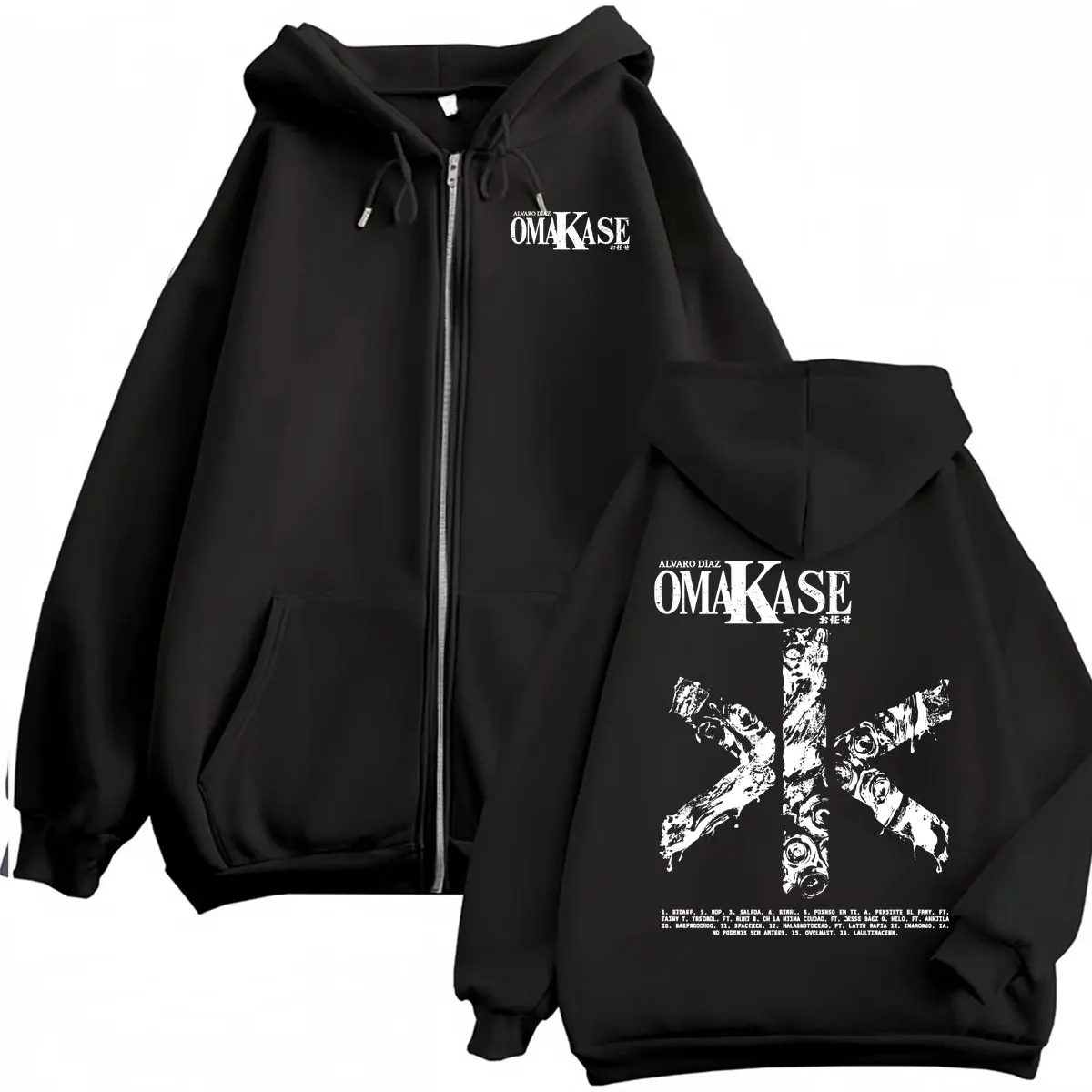 Alvaro Diaz Omakase Album 2026 Reißverschluss-Hoodies für Männer und Frauen, Hip-Hop-Pop-Musikjacke, Sweatshirts, Bodywarmer, gemütliche Kapuzenjacke mit Reißverschluss – Detail 2