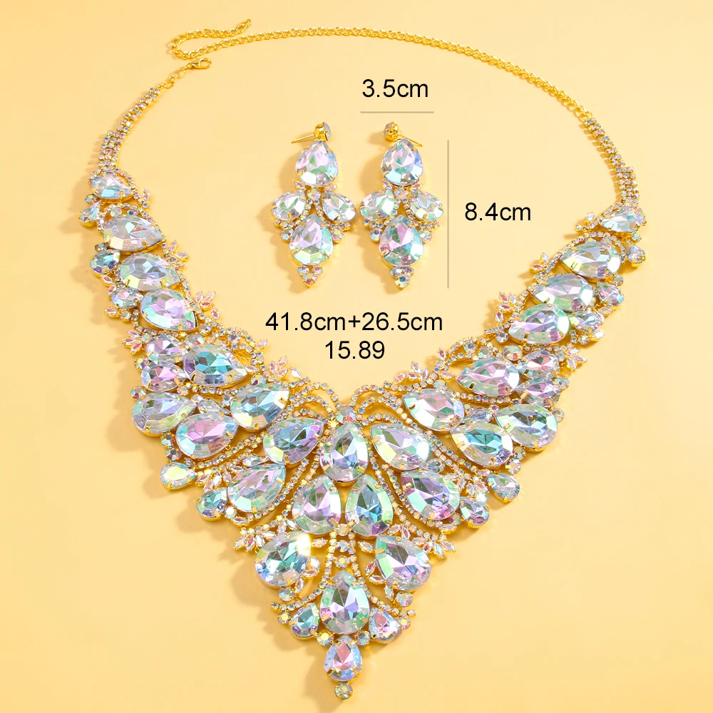 Stonefans Colorful Exaggerate Necklace Earrings Set Nigerian Wedding Large Water Drop Rhinestone Bridal Jewelry Sets for Women