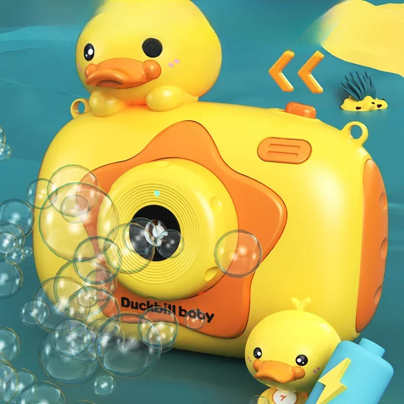 Appareil photo à bulles portable pour enfants, canard de dessin animé mignon, machines à bulles automatiques avec lumières et musique, jouets d'extérieur pour enfants