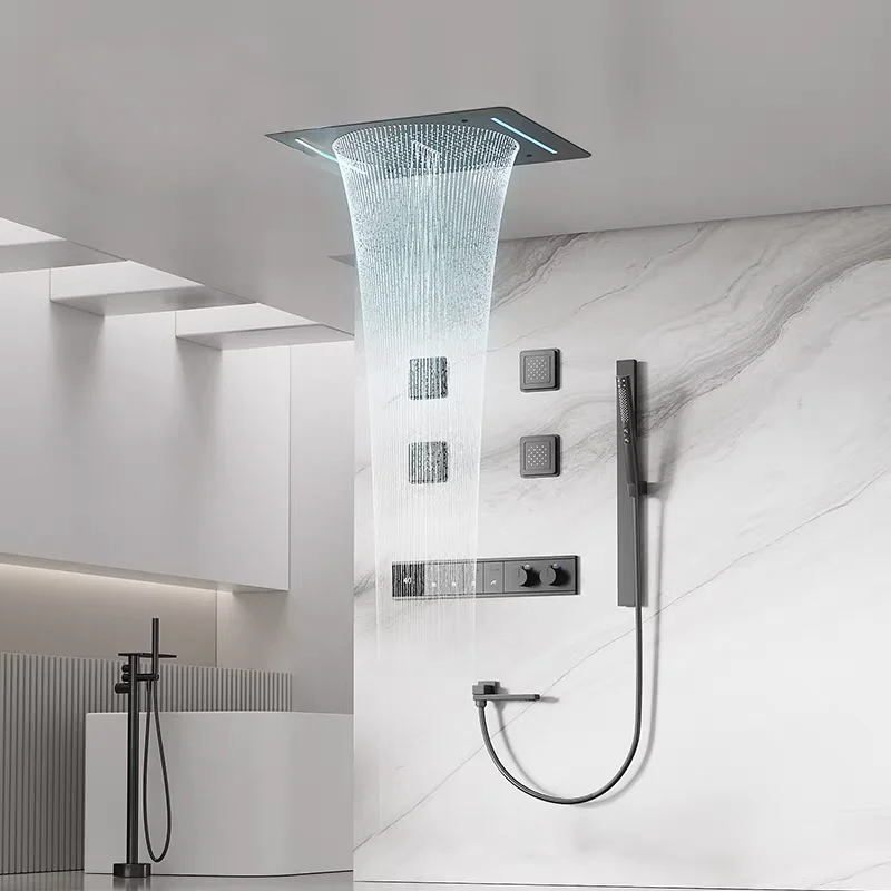 

Новая скрытая душевая насадка с настенным навесом, окружающим освещением и многофункциональным душевым устройством с регулируемым углом.