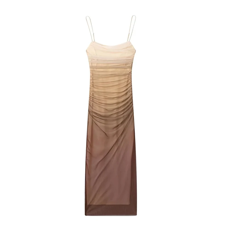 MUJER Womens Mesh Wrap Dress Tulle pleated Print dresses for Women 2025 Midi Casual Summer Female bodycon Slip Corset Dress