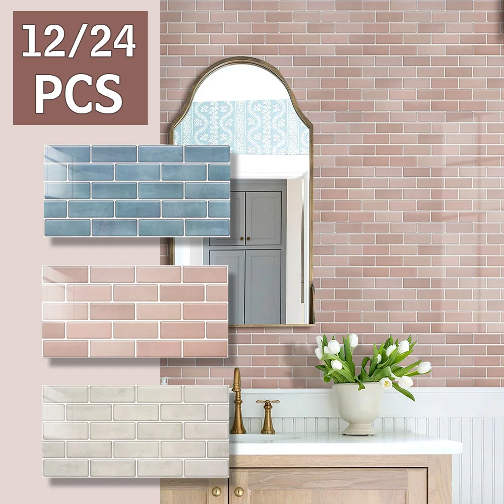 12/24 adesivi murali in PET, facili da applicare, dimensioni 11,8"×5,9", adesivi murali piatti, impermeabili e autoadesivi per bagno, cucina e decorazione della casa.