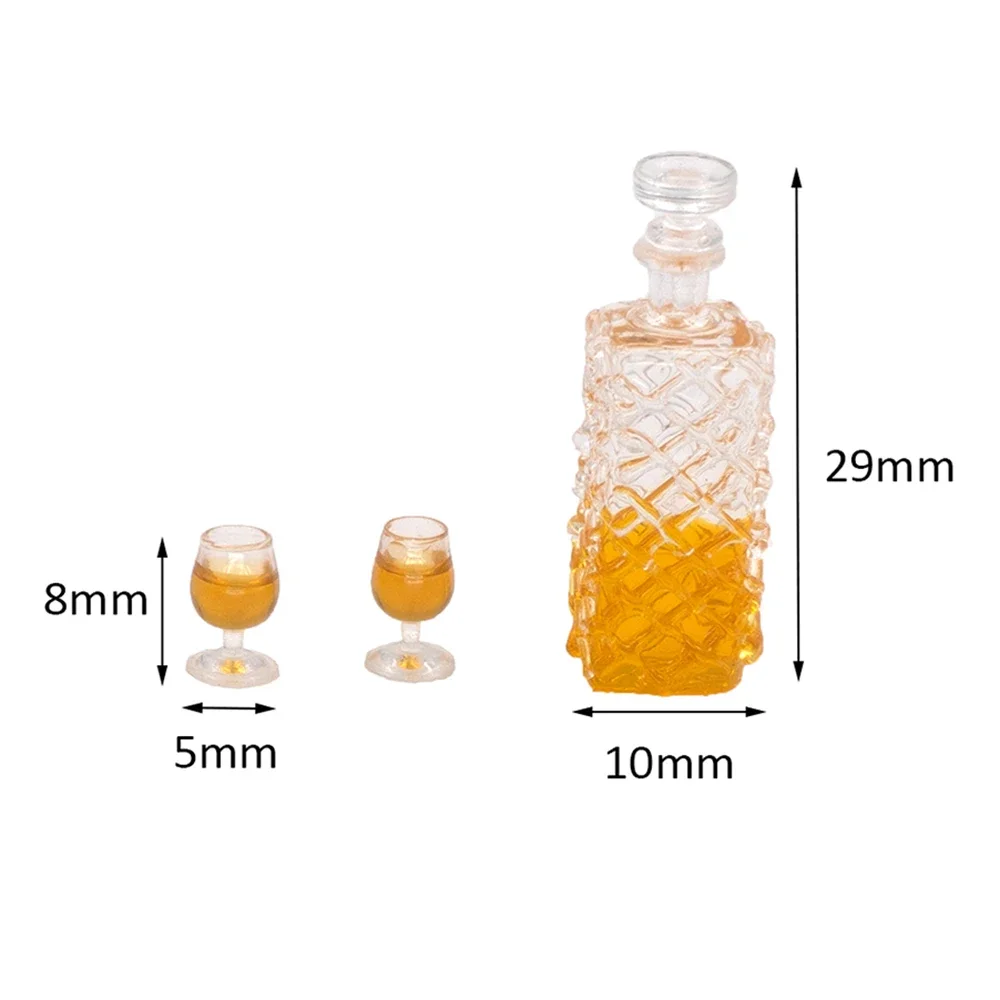 1 مجموعة 1/12 بيت الدمية مصغرة الراتنج زجاجة النبيذ كأس مجموعة محاكاة شرب لعبة مجسمة صغيرة الديكور دمية الملحقات