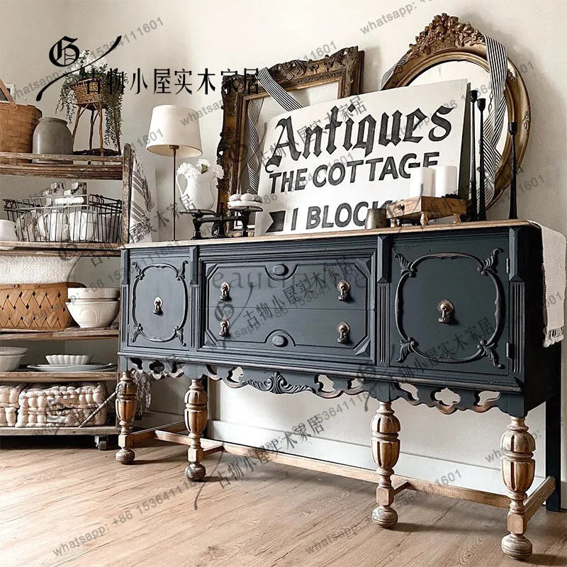 

American black Roman column entrance cabinet/neoclassical carved solid wood cabinet