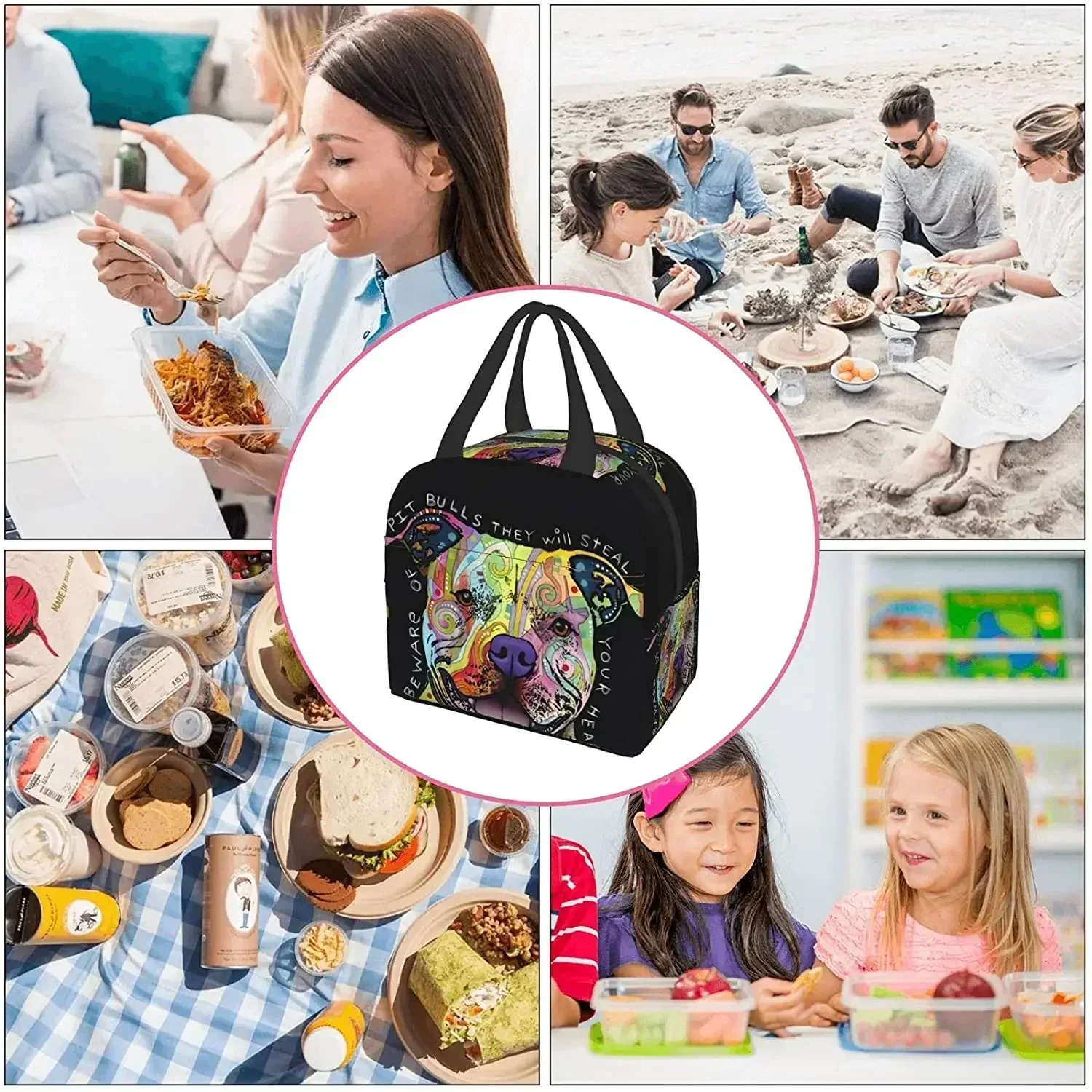 New Pit Bulls Borsa per il pranzo isolata riutilizzabile Borsa termica Contenitore per donna Ufficio Lavoro Scuola Picnic Spiaggia Allenamento Viaggi