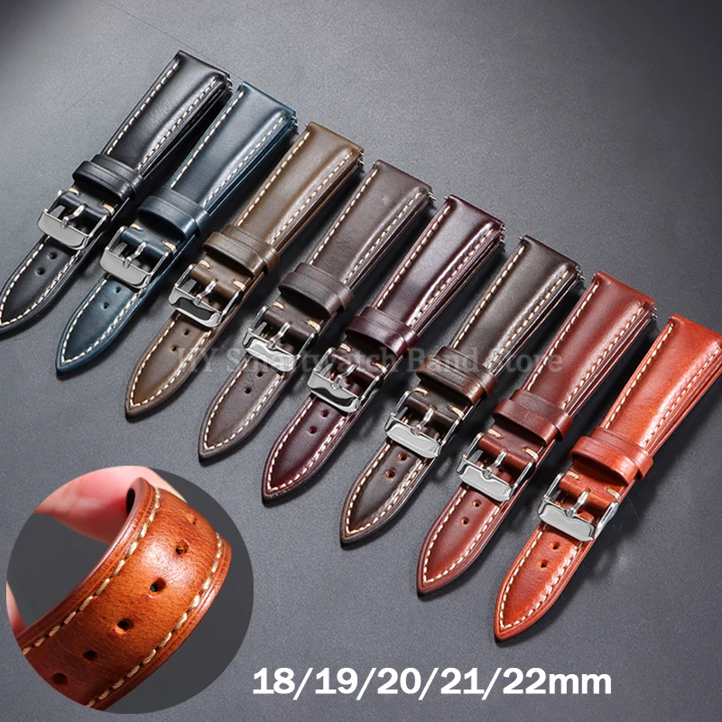 18mm 19mm 20mm 21mm 22mm Vintage leather Watch Band Universal Head Layer Cowhide Quick Release Wrist Band Pin Buckle accessories