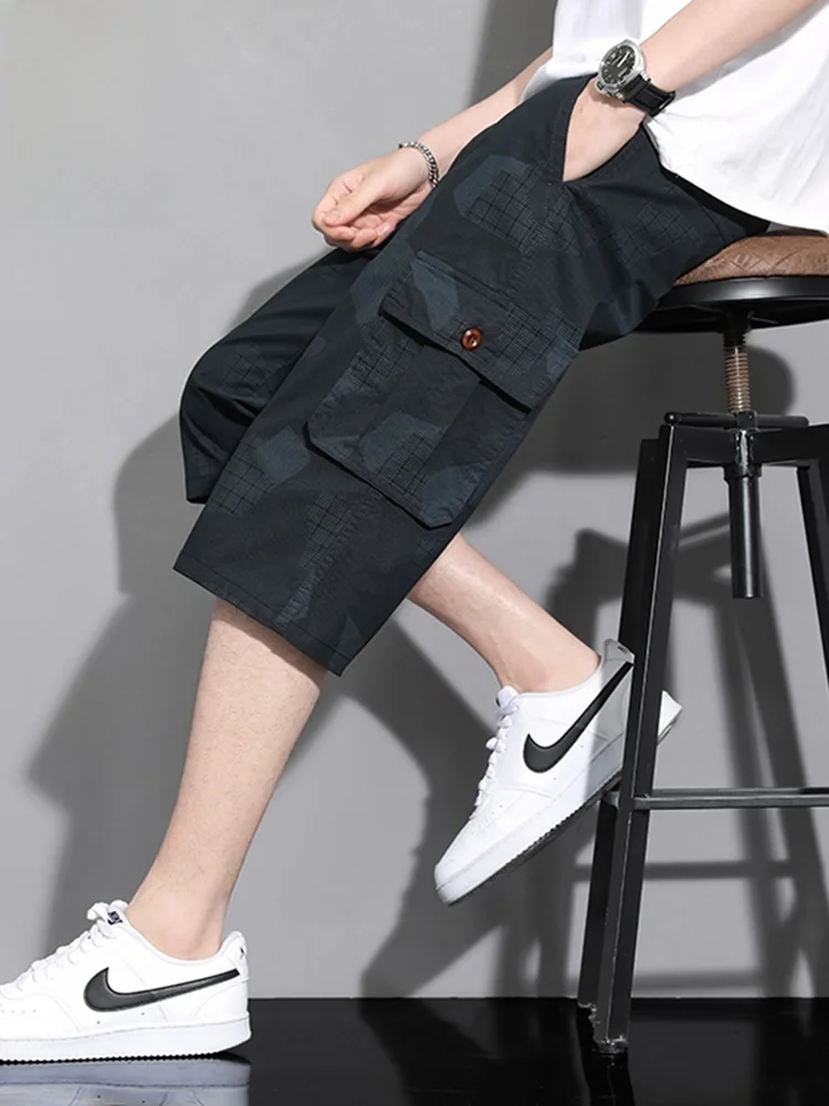 

Casual Cotton Cargo Shorts Men's Sporty Summer Trendy Pure Cotton Camouflage Workwear Pants Loose Wide Leg Pocket Detail
