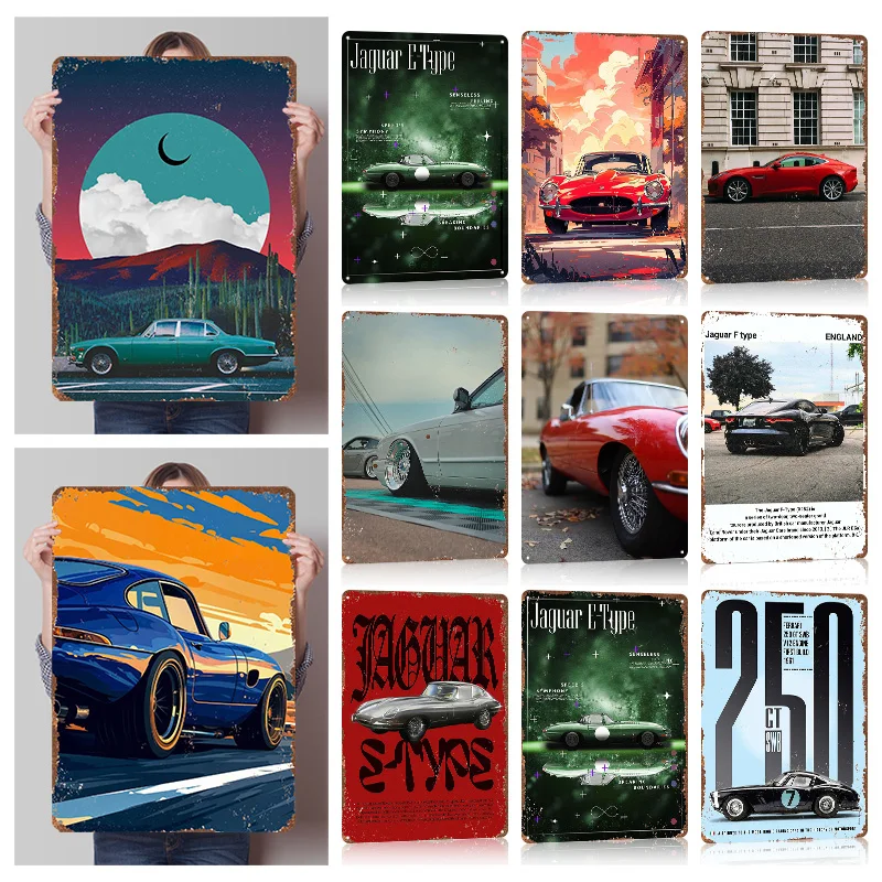 （Jaguar）Car Metal Posters Tin Sign Wall Art Luxury Home Decor Items Custom Metal Signs for Garage Decoration Bedroom Decorations