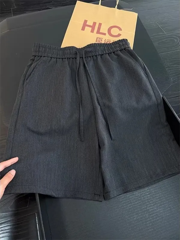 

Ice Silk Casual Shorts Men's Loose Drawstring Straight Leg Five-Quarter Pants Home Sports plus Size Mid-Length Shorts