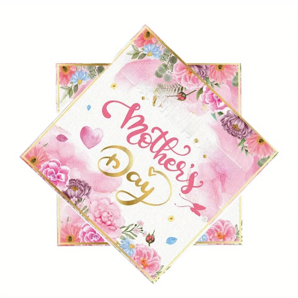 20pcs Mother's Day Disposable Napkin Flower Printed Paper Placemats for Mother's Day Holiday Party Dinner Table Layout Supplies