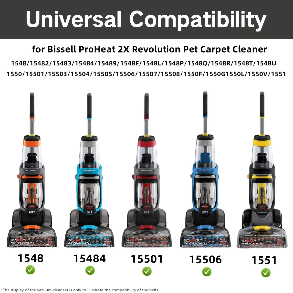 Replacement Belt Set for Bissell ProHeat 2X Revolution Pet Carpet Cleaner Models 1548,1551,1551W,1550 Series