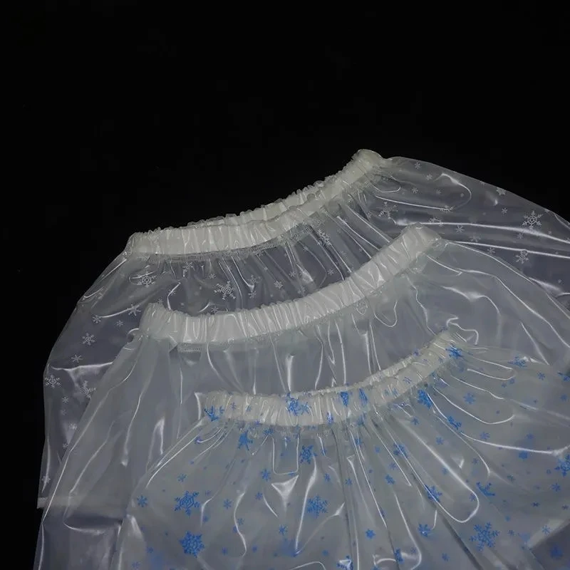 PVC Waterproof Porcha Snowflake Printing Clear Transparent Shorts Elastic Wasit Raining ABDL Panties Live Show Dance COSTUME