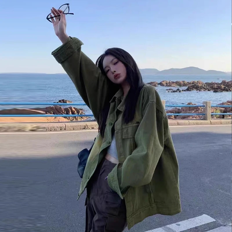 

plus Size Vintage Workwear een Denim Jaet Women's Autumn Winter New Sle Lazy American Sle Top for plus Size Mm