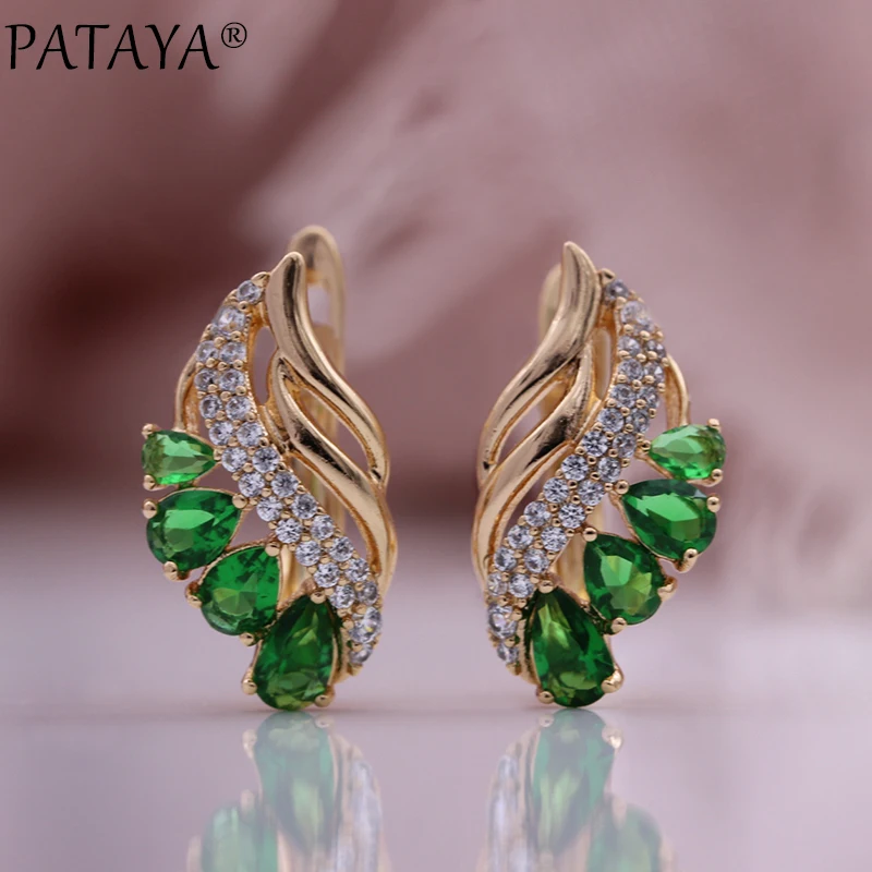 PATAYA New Water Drop Natural Zircon Women Earrings 585 Rose Gold Color Luxury Fashion Jewelry Unique Colorful Drop Earrings