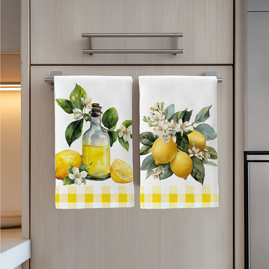 2pcs, lemon floral pattern kitchen towel, best kitchen towel, fun kitchen towel, cooking and baking tea towel, dishcloth, hand towel, tea towel, super soft and highly absorbent, a sweet housewarming gift for friends, kitchen accessory, decoration, daily necessities, essential for life, essential for the kitchen, essential for home, essential for travel