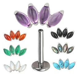 ASTM F136 Titanium EAR PIERC 4 Marquise Natural Stone Top Threaded Labret Studs Tragus Pircing Earrings Lip studs Body Jewelry