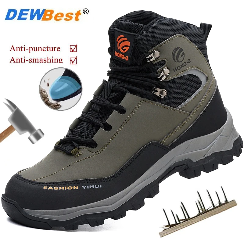 Autumn and winter anti-smash anti-stabbing non-slip wear-resistant work shoes waterproof safety work shoes high-top men's