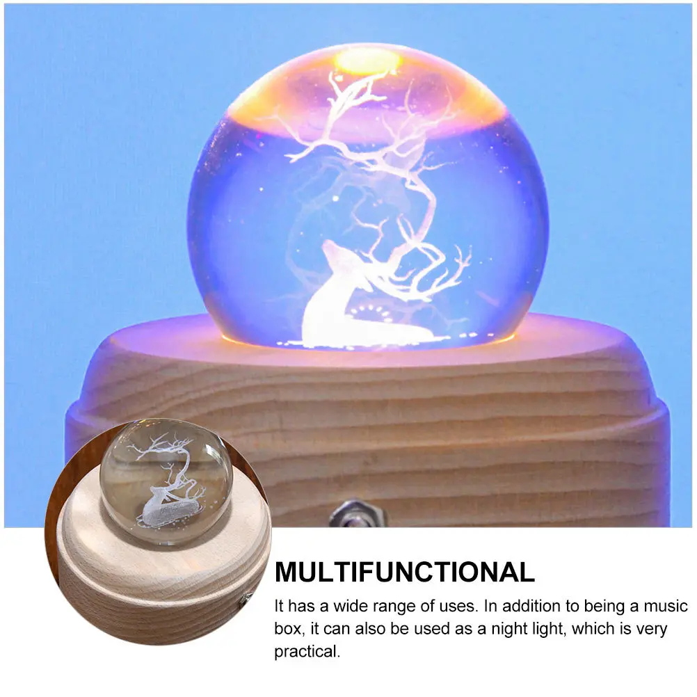

1Set Elk Inside Carved Crystal Ball Music Box Rechargeable Projection Night Light Desktop Decor LED Night Lamp