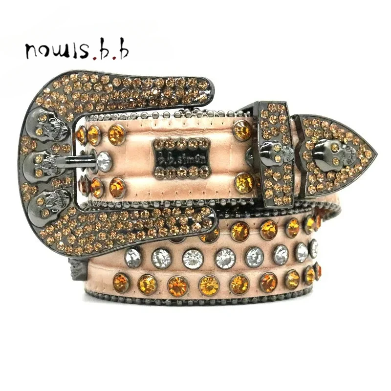 

Hot Sale Rhinestone Western Belt Leather High Quality Black Waist Decoration Males Fashion Luxury For Jeans