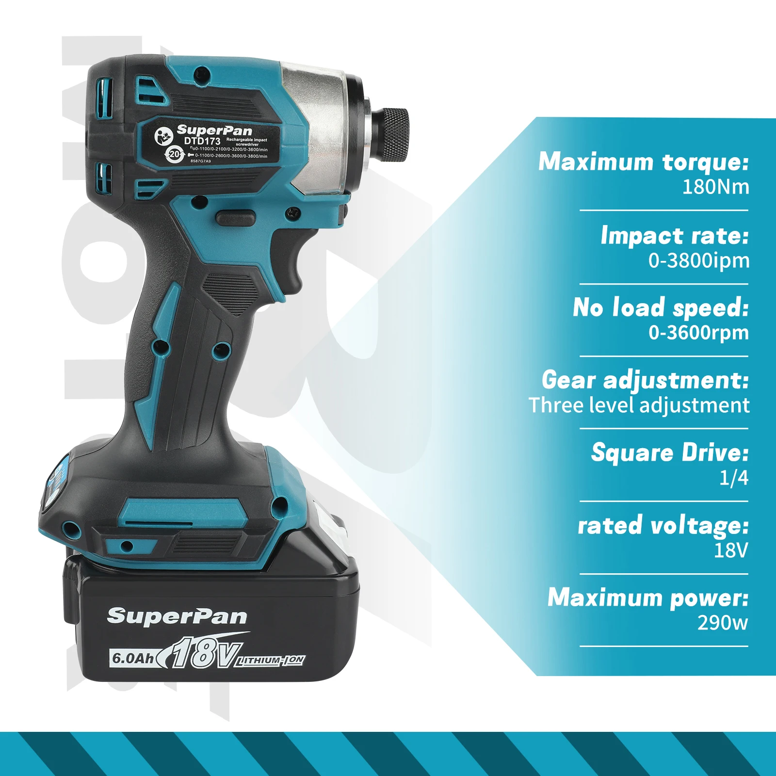 SuperPan DTD173 180N torque brushless impact drill - cordless screwdriver set, home DIY/T-bolt tool,for Makita 18v battery pins