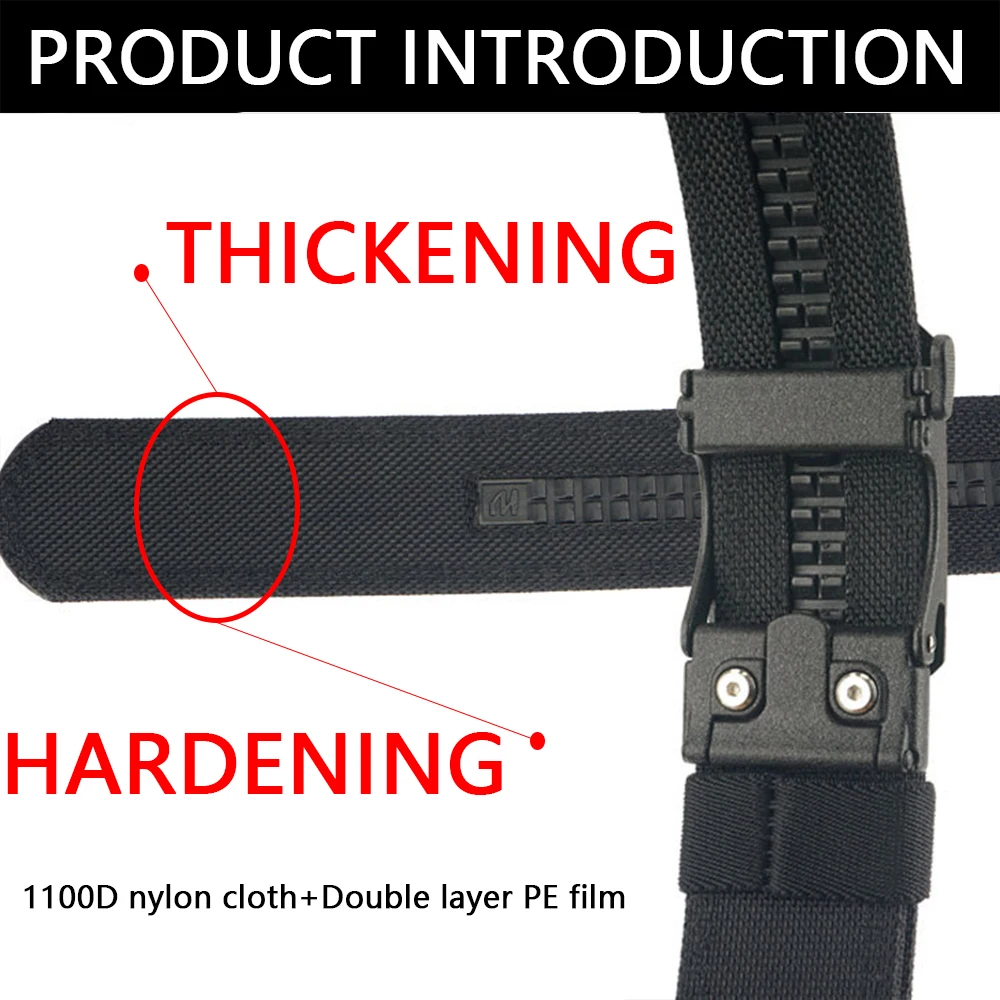 TUSHI Double layer thickening Metal Automatic Buckle Military Tactical Belt Hardening Nylon gun Belt For Men Heavy Duty Girdle