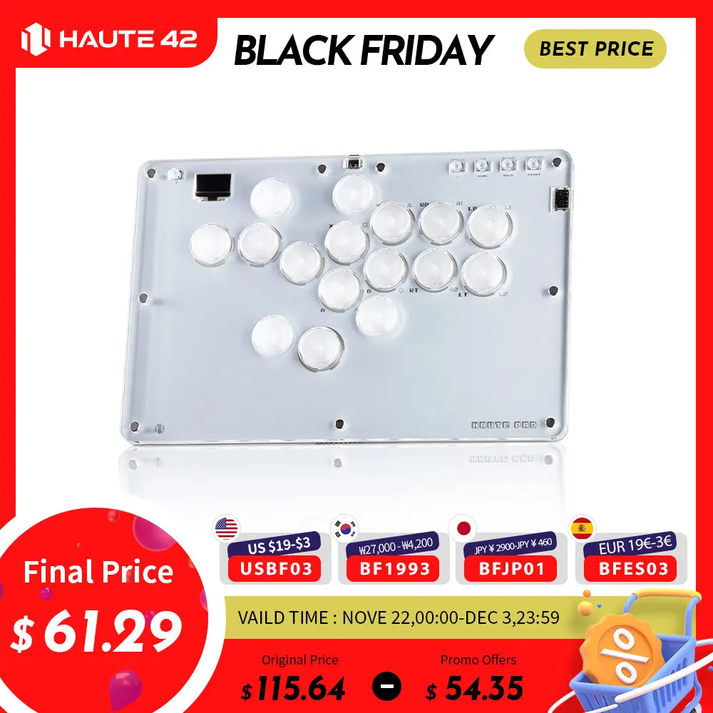 Haute42 Crystal Arcade Joystick Hitbox Leverless Controller Controle Arcade For PC/Ps4 /PS5/Switch Fighting stick Controller