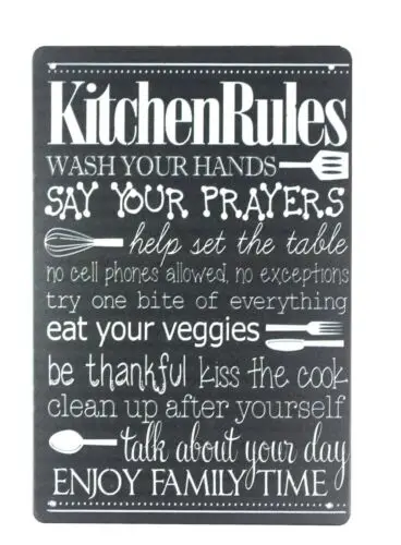 garage decorating ideas Kitchen rules tin metal sign sign