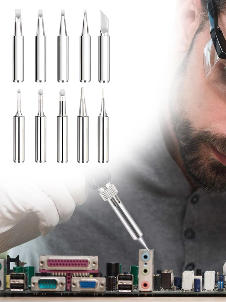 11 Pcs Soldering Iron Tips W/ Welding Sleeve 900M Lead-Free Replaceable Soldering Tip Welding Tips Head Welding Station Tools